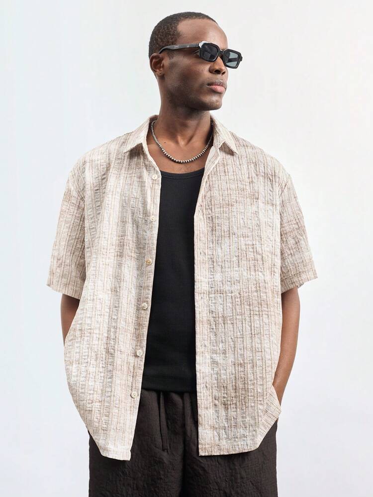 SHEIN Maija Men's Casual Retro Distressed Short Sleeve Shirt, Summer