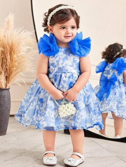 SHEIN Leap Crew Babygirl Elegant Floral Patterned Summer Dress