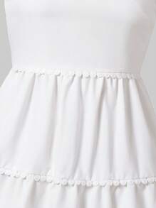 SHEIN 年轻女孩和青少年波尔卡圆点荷叶边吊带连衣裙，休闲时尚，适合学校、日常穿着和休闲活动 - 白色 - 查看 6