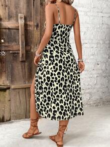 SHEIN Frenchy Women's Casual Leopard Print Slit Strap Slip Dress, For Vacation - Grey - View 2