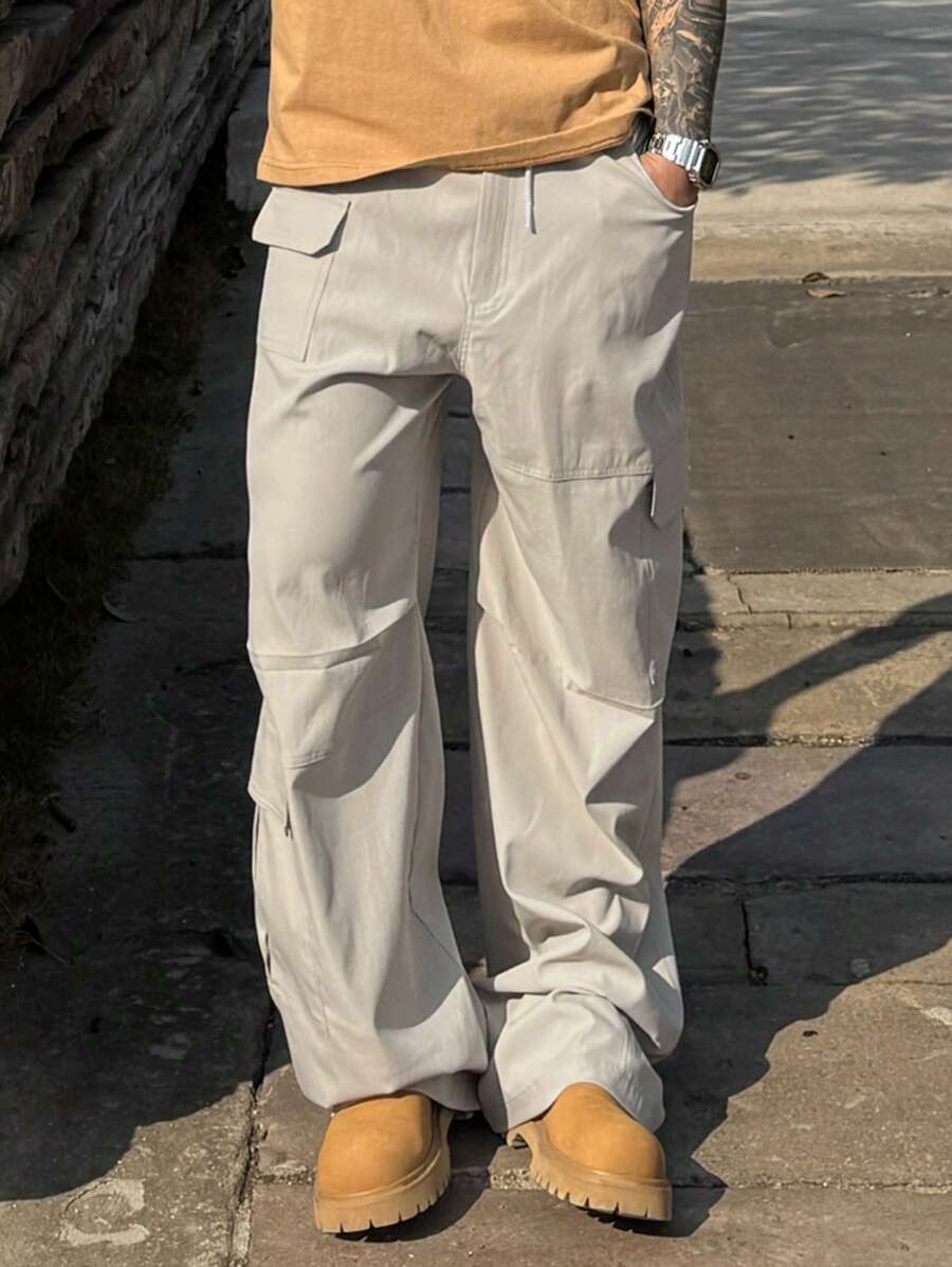 DAZY Men's Solid Grey Casual Cargo Pants, Spring/Summer