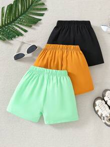 SHEIN 男童3入組休閒短褲,帶有裝飾貼片細節