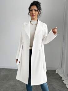 Rafferiza 女士纯色仿麂皮双排扣侧袋常规夹克 - 白色 - 查看 3