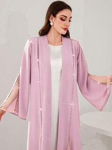 Al Najma Handmade Rhinestone Embellished Abaya Maxi Cardigan - Pink - View 4