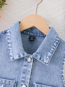 Tween 女童星星刺绣褶皱下摆牛仔连身裙