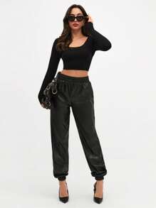 CLARA VERO Leather Winter Hot Touch Comfy Jogger - Black - View 6