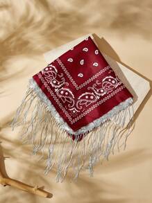 SHEIN VCAY 1pc Women Cute Sequin, Tassel, Western Cowgirl, Print Triangle Scarf, Suitable For Vacation, Concert/Festival, Picnic, Beach