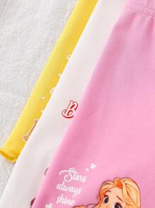 3 件套女童纯色可爱女孩图案针织紧身裤