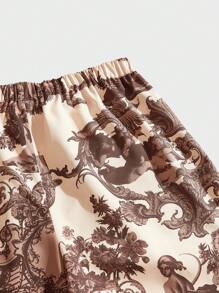 Forever 21 男士休闲超宽松蓝白宫廷风阔腿长裤 - 棕色 - 查看 3