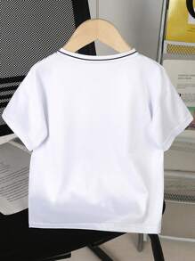 1pc Young Boy Casual V-Neck Camo & Numeric Print Oversized T-Shirt, Daily Wear