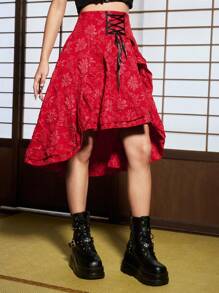 ROMWE J-Fashion Women's Plain Color Minimalist Casual Skirt, Everyday Wear - Burgundy - View 1