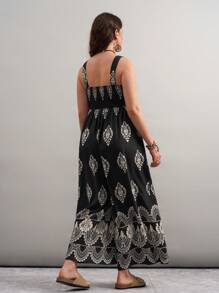 SHEIN LUNE Oversize Damen bedruckter ärmelloser Jumpsuit mit weitem Bein, Konzertoutfit Damen, Rave Outfits Festival, Rave Outfits Country Concert, Nashville Outfits, Ibiza Outfits, Westliche Kleidung Damen, BOHO Urlaubs Outfits Frau, elegante Blumen Urlaubs Outfits Frau - Schwarz und Weiss - Übersicht 4