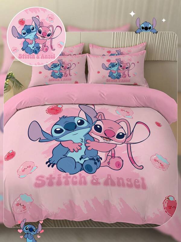 Disney 2/3pcs Stitch Duvet Cover Set, Bedding, Cozy And Anti-Pilling Bedding Set, Skin-Friendly And Comfortable, Cartoon Style Comforter Cover Set, Home Textile, Comforter Cover And Pillowcases, Quilt Core Not Included, Fits For Twin Full King Queen All Size Beds, Suitable For All Seasons, Chic Lovely Decorative Comforter Cover Set For Bedroom Dorm, Machine Washable