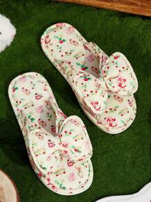 Strawberry Shortcake X SHEIN 3D Bow Decor Ditsy Floral Kapcie Domowe - Wielokolorowe - Zobacz 1