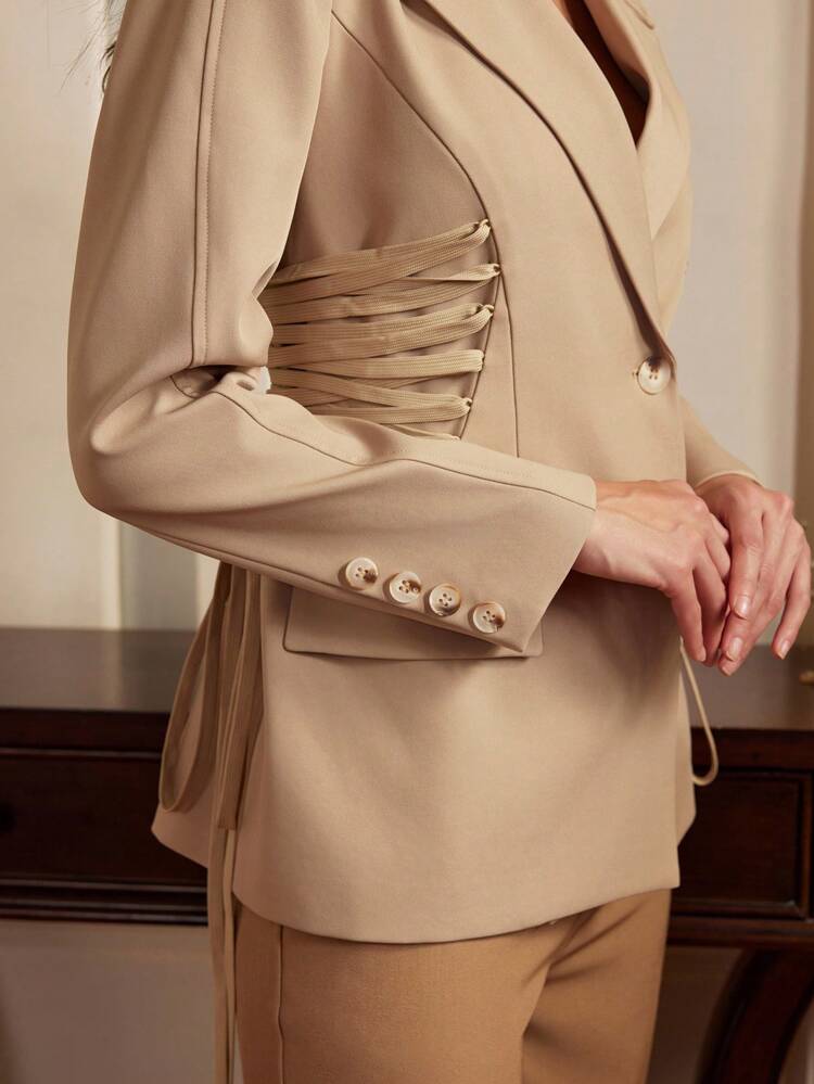 Women's Cinched Waist Waist Lapel Office Elegant Mid-Length Blazer, "Old Money" Style