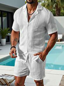 Manfinity RSRT Herren Hemd Einfarbig & Shorts mit Kordelzug an der Taille