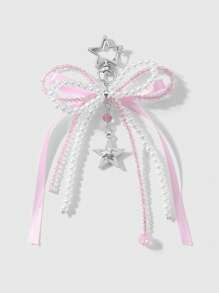 ROMWE Kawaii 1 件甜美优雅时尚手工串珠白色仿珍珠水晶水钻蝴蝶结星月心形吊坠钥匙扣，适合女孩/女士日常佩戴、节日礼物 - 粉色 - 查看 6