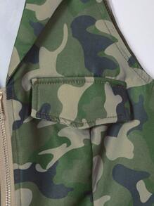 SHEIN Unity 迷彩印花背心，带拉链和抽绳裙，两件套 - 軍綠色 - 查看 7