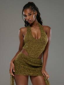 Musera Resort 深 V 纹理针织丁字裤紧身衣街头风格性感女士灯芯绒上衣罩衫仅限伊比沙岛假日