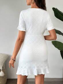 SHEIN Maternity Ruffle Hem Ruched Bodycon Dress - White - View 2