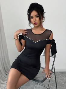Chiquease Women's Off Shoulder Mini Dress, Casual Chic For Daily Wear - Black - View 6