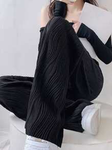 FRIFUL Women's Black Straight Leg Pants, Texture Fabric Slimming & Elongating, Spring/Summer,Fall Clothes,Teacher Pants - Black - View 1