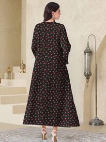 Al Najma 简约碎花保守阿拉伯风格休闲连衣裙 - 白色 - 查看 6