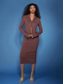 COSMINA 2pcs Women's Elegant Everyday Commuting Brown Outfit, Spring Outfit, Easter, Vacation, Beach ,Spring/Summer - Brown - View 5