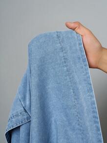 Slaydiva New Spring And Summer Casual Street Elegant Daily Date Round Neck Raglan Short Sleeves Cap Sleeves A Hem Pocket Decoration Babydoll Skirt Mini Skirt Light Wash Blue Women's Denim Dress-B - Light Wash - View 8