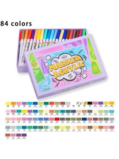60/84 色丙烯颜料笔画笔艺术马克笔软头笔适用于陶瓷岩石玻璃瓷器马克杯木质织物帆布绘画艺术用品