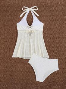 Swim Lushoire Textured 2 Pieces Set With Skirt - White - View 6