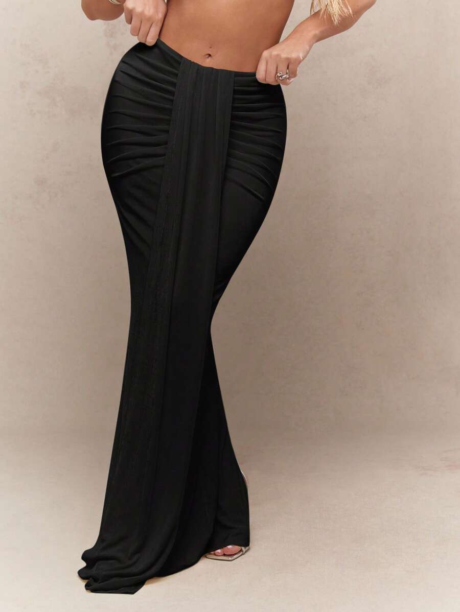 MISSGUIDED Váy Maxi Xếp Ly Ôm Sát Cơ Bản Dài Đến Sàn Thời Trang Dự Tiệc Buổi Tối Váy Xẻ Tà Mùa Thu Đông Xuân - màu đen - Xem 1