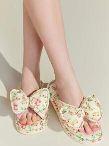 Strawberry Shortcake X SHEIN 3D Bow Decor Ditsy Floral Kapcie Domowe - Wielokolorowe - Zobacz 6
