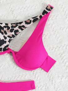 Swim Vcay 2 件套豹纹印花分体比基尼泳装，带钢圈和镂空设计 - 彩色 - 查看 4