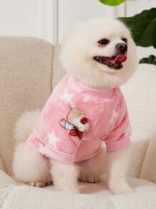 PETSIN 1 件可爱粉色小熊和星星图案抓绒宠物卫衣 - 彩色 - 查看 4