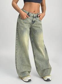 EURMUSE WOMEN LOW WAIST WIDE LEG JEANS - Light Wash - View 4