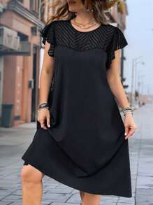 SHEIN LUNE Vestido amplio de mujer unicolor en gasa con diseño de parches, volantes y mangas acampanadas - Negro - Ver 1