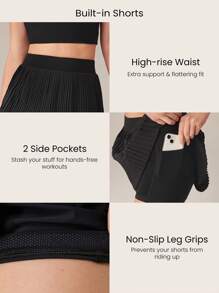 GLOWMODE 2 件 FeatherFit™-Air 吸汗速干 U 型背心可拆卸罩杯和百褶迷你裙内置短裤套装日常休闲春夏 - 黑色 - 查看 4