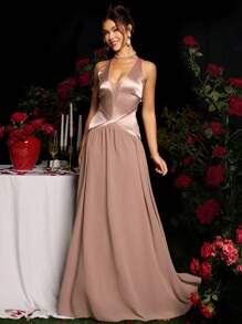 Coutiva Elegantes patchwork extra langes Abendkleid, Hochzeitsgastkleid für Frauen, Partykleid