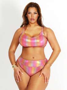 SHEIN Swim SXY Plus Size Feminino Ombre Color Casual Tankini Conjunto de maiô - Multicolorido - Ver 3
