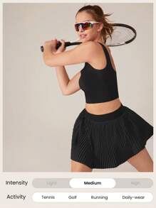 GLOWMODE 2 件 FeatherFit™-Air 吸汗速干 U 型背心可拆卸罩杯和百褶迷你裙内置短裤套装日常休闲春夏 - 黑色 - 查看 7