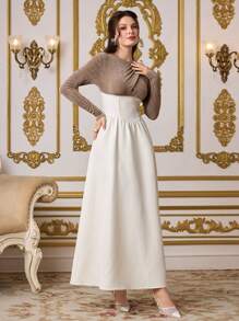 Modelyn Women's  Elegant Party Patchwork Color Cross Fit Long Sleeve Dress, Spring, Valentine's Day  Old Money  Festival   Modest   Sundress