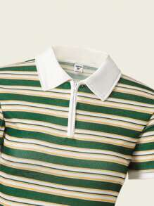 SHEIN Explorewe Vintage Ribbed Collar Girls Dress, Sporty Casual Campus Style Elastic Ribbed Knee Length Sundress For Teenage Girls, Suitable For Spring & Summer Daily Wear