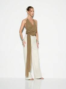 KIZN Elegant Halter Neck Wrap Top Evening Party Special Occasion Summer Sleeveless Blouse With Side Tie Detail