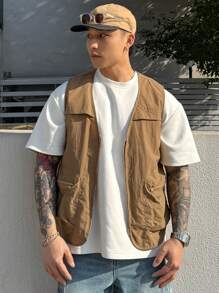 DAZY Summer Solid Color Khaki Men's Outdoor Work Top - Brown - View 5