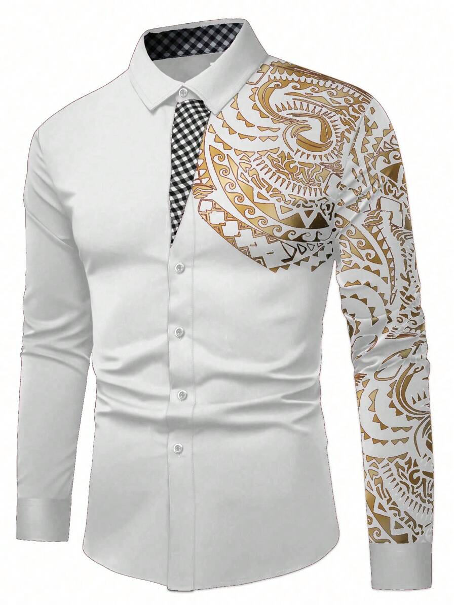 Manfinity AFTRDRK Men's Long Sleeve Casual Shirt, Suitable For Summer, Fall - White - View 1