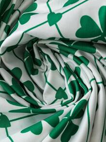 SHEIN LUNE Vestido de mujer talla grande con estampado de trébol de San Patricio, cintura tipo línea A, longitud hasta la rodilla, para primavera