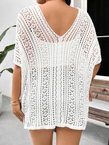 SHEIN Frenchy 大码女式休闲简约度假百搭针织套头衫，白色，适合休闲度假 - 白色 - 查看 2