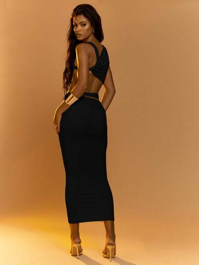 MISSGUIDED Elegant Two-Piece Crop Top Skirt SetMISSGUIDED