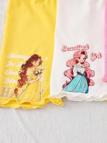 3 件套女童纯色可爱女孩图案针织紧身裤